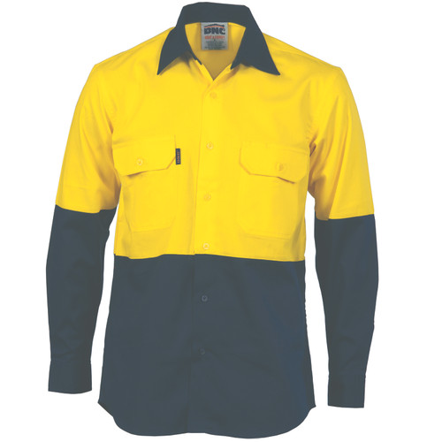 S HIVIS COOL-BREEZE YELLOW/NAVY L/S WORK SHIRT