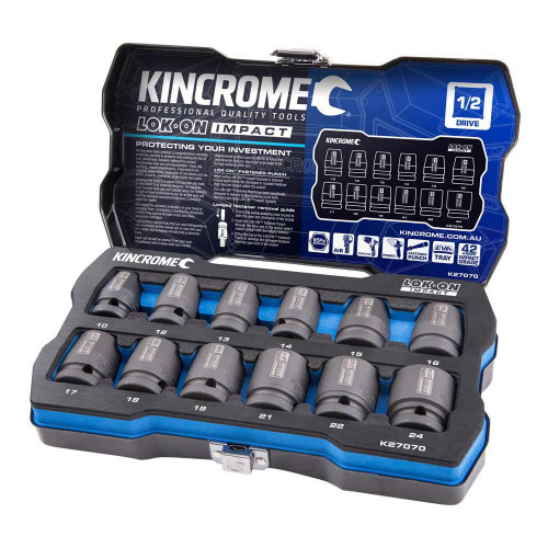 12PCE 10-24MM 1/2\" DRIVE LOK ON IMPACT SOCKET SET
