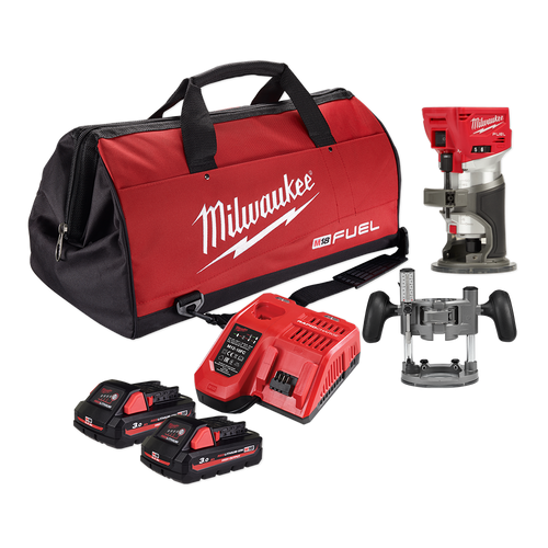 (O) 18V LAMINATE TRIMMER KIT - 2X3.0AH BATT, PLUNGE BASE & B