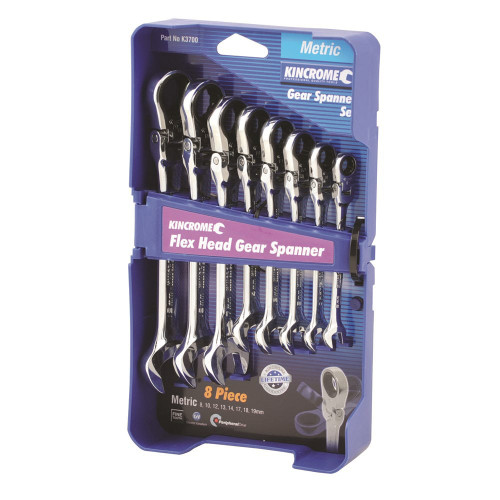 8PCE FLEX HEAD METRIC GEAR SPANNER SET