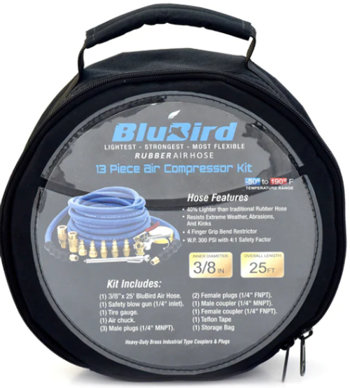 BluBird DIY 13pc Air Compressor Accessory Kit w/Reusable Bag