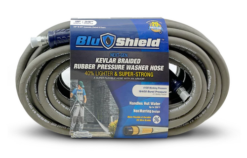 BluShield 3/8" x 100' Kevlar Braided Rubber Pressure Washer Hose, 4100PSI