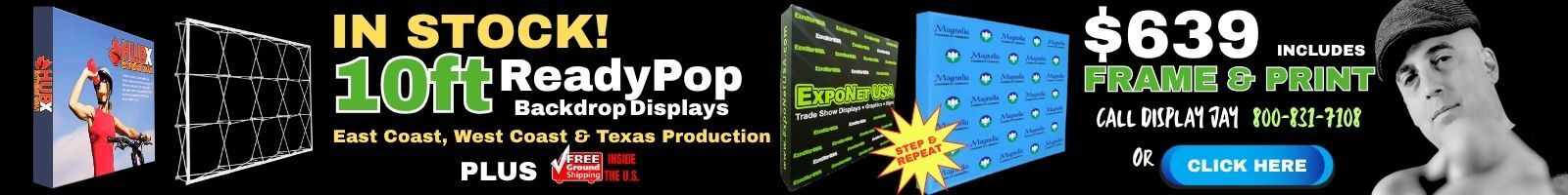 10-foot ReadyPop Backdrop Step and Repeat Displays In Stock