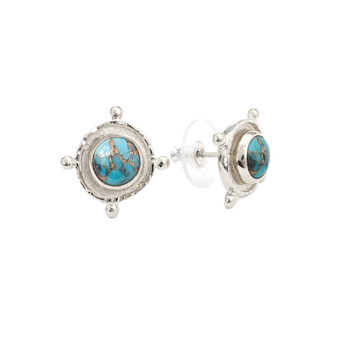 16mm (5/8") round silver statement stud earrings with turquoise cabochons 16mm (5/8") round silver statement stud earrings with turquoise cabochons
