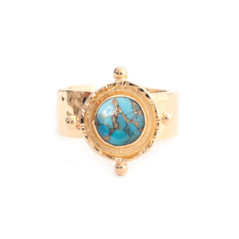18k gold plated turquoise hammered gold ring