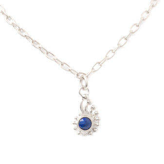 petite royal blue lapis gemstone solid sterling silver charm necklace, sea theme petite royal blue lapis gemstone solid sterling silver charm necklace, sea theme