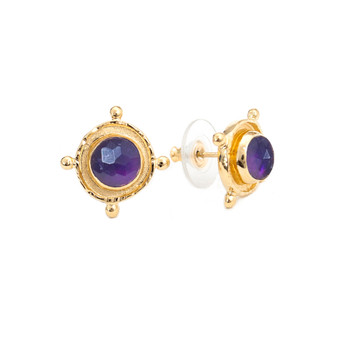 Gold Amethyst Medallion Stud Earrings Gold Amethyst Medallion Stud Earrings
