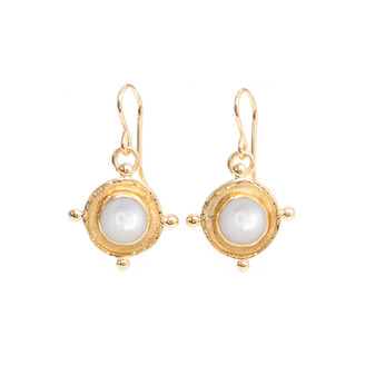 Gold Pearl Medallion Drop Earrings Gold Pearl Medallion Drop Earrings