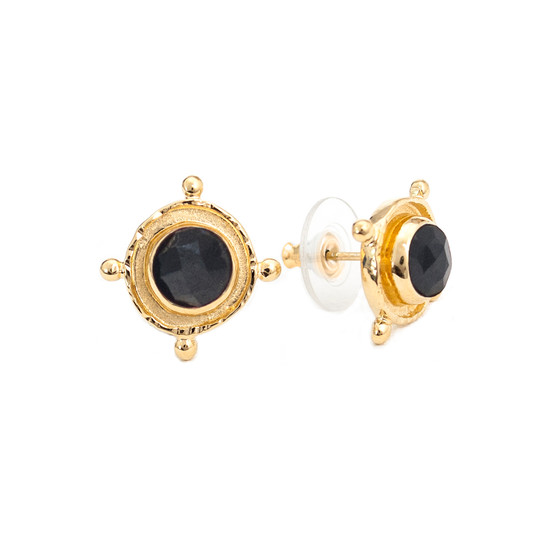 regal black onyx gold stud earrings