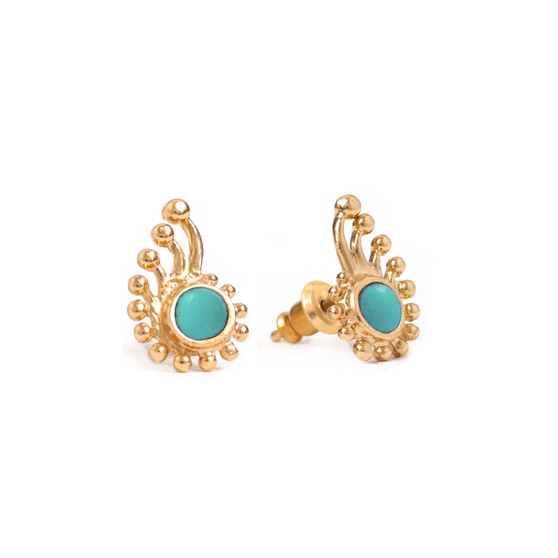 cute gold turquoise stud earrings, shell motif cute gold turquoise stud earrings, shell motif