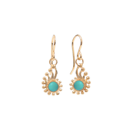 minimalist gold earrings with turquoise