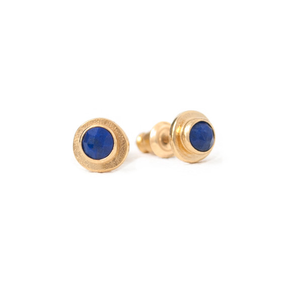 18k gold plated 1/4" studs, dark blue lapis cabochons