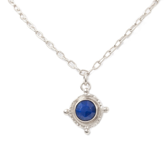 925 silver rustic coin necklace with blue lapis cabochon