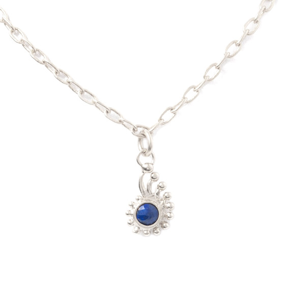 petite royal blue lapis gemstone solid sterling silver charm necklace, sea theme