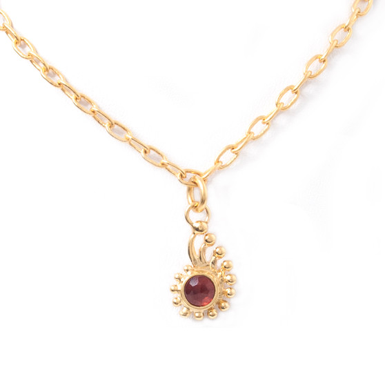 petite rose cut red garnet gold charm necklace, sea theme