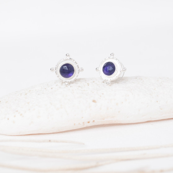 Silver Amethyst Medallion Stud Earrings Silver Amethyst Medallion Stud Earrings