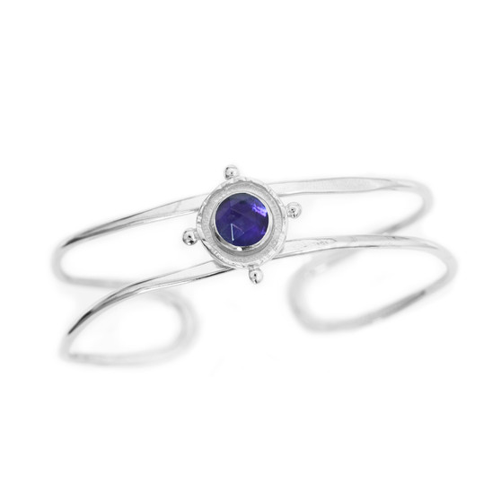 Silver Amethyst Gem Medallion Cuff Bracelet