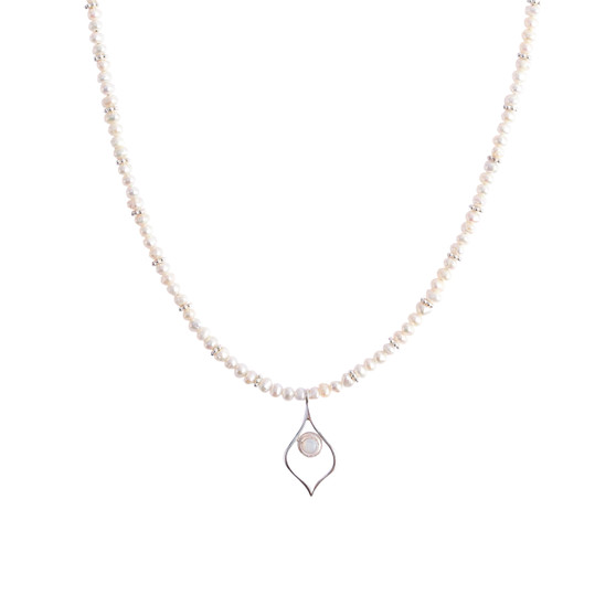 Silver Pearl Arabesque Bead Wrap Necklace