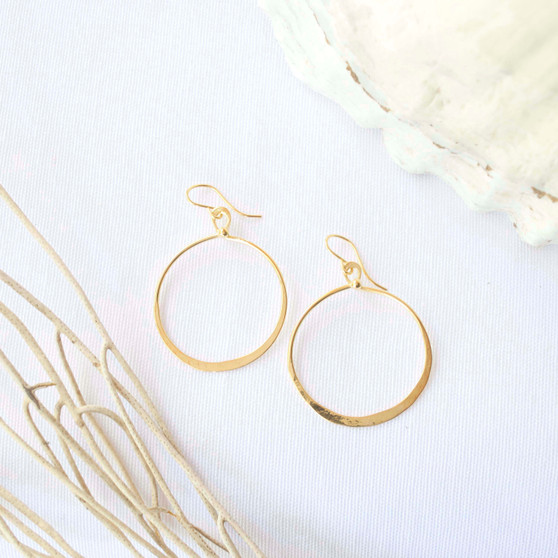 lightly hammered 30mm round looped dangle earrings, gold