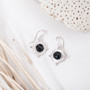 rose cut black onyx cabochon dangle earrings in sterling silver