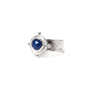 sterling silver medallion style ring with dark blue lapis gemstone cabochon