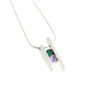 channel set gemstone pendant with emerald and amethyst. May and February birthstone gems. 