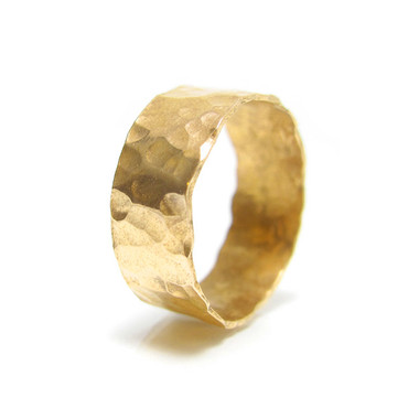 Gold Wide Hammered Cigar Ring Band: Gold or Silver