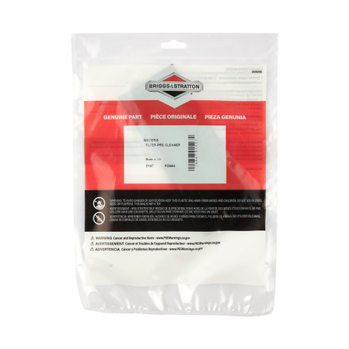 PRE CLEANER FILTER FOR 797008 & 795115 AIR FILTERS Briggs & Stratton Engine Parts. This filter measures 2-1/2" wide x 6-1/4" long. (BS-697015)