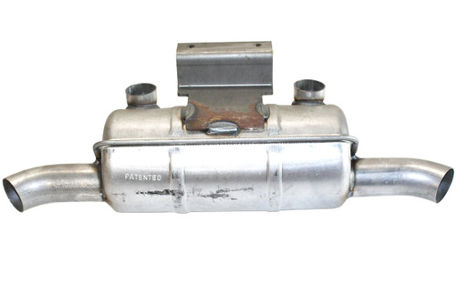 Muffler for twin engines, twin inputs and two outputs, 17.25" overall 10" can length, diameter 4.5" inlets are 1-1/16" I.D. 1-3/16" O.D. 6.5" center to center (MUFFLER-49)