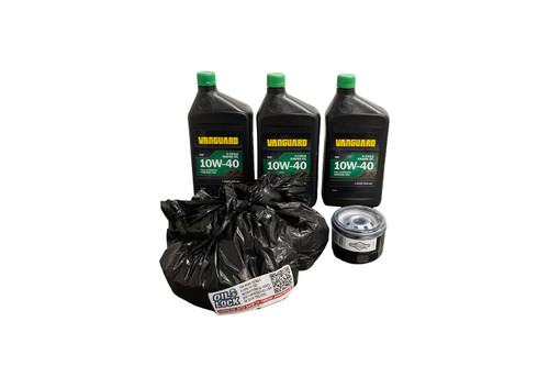 Oil change kit for Briggs & Stratton single cylinder models starting with 21-31-33. Contains the oil for the initial fill, plus oil and filter for the first oil change. Featuring B3C Oil Lock for easy disposal of waste oil.