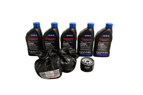 Oil change kit for Kawasaki series FR-FS-FT-FX series model sizes 651-691-730. Contains the oil for the initial fill, plus oil and filter for the first oil change. Featuring B3C Oil Lock for easy disposal of waste oil.