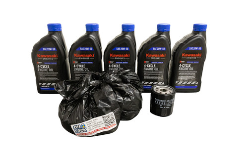 Oil change kit for all Kawasaki FD series. Contains the oil for the initial fill, plus oil and filter for the first oil change. Featuring B3C Oil Lock for easy disposal of waste oil.
