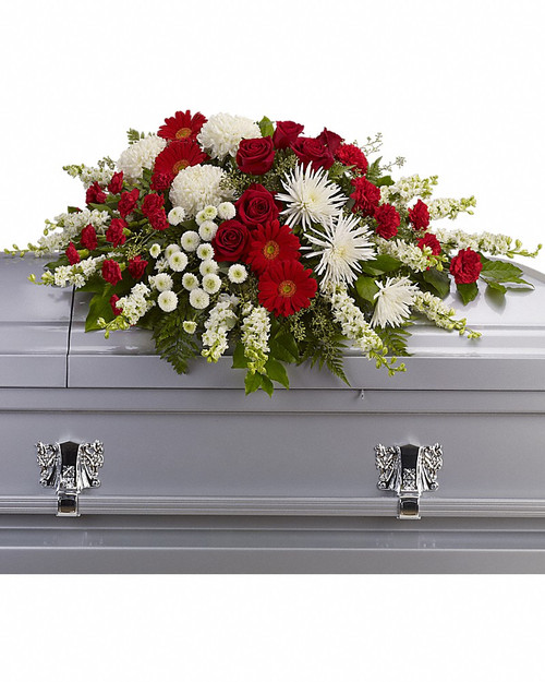 Red and White Casket Spray-FNRW-04