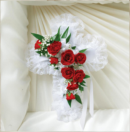 Red and White Satin Cross Pillow-FNSCP-01