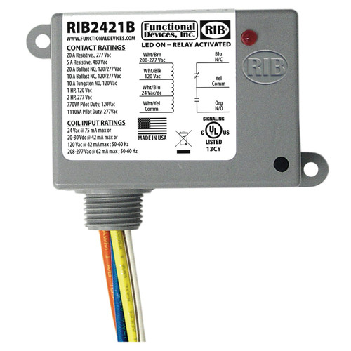 Functional Devices RIB2421B Enclosed Relay 20A SPDT 24/120/208-277V
