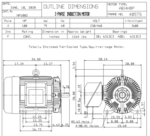 TECO-Westinghouse NP1002 100 HP Motor 230/460V 3PH