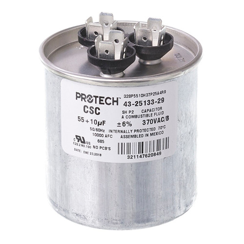 Rheem-Ruud 43-25133-29 Dual Run Capacitor 55/10 MFD 370V
