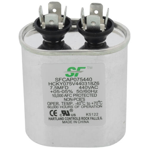 Trane SFCAP075440 Oval Run Capacitor 7.5 MFD 370/440V