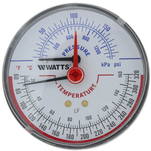 Watts 0121662 Temperature/Pressure Gauge 0-200 PSI Back Mount