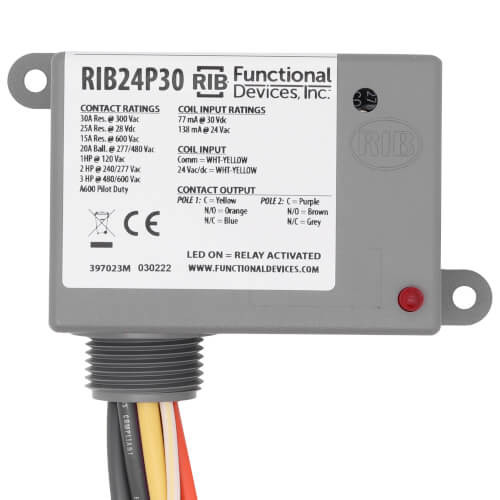 Functional Devices RIB24P30 Power Control Relay 24VAC/DC 30A
