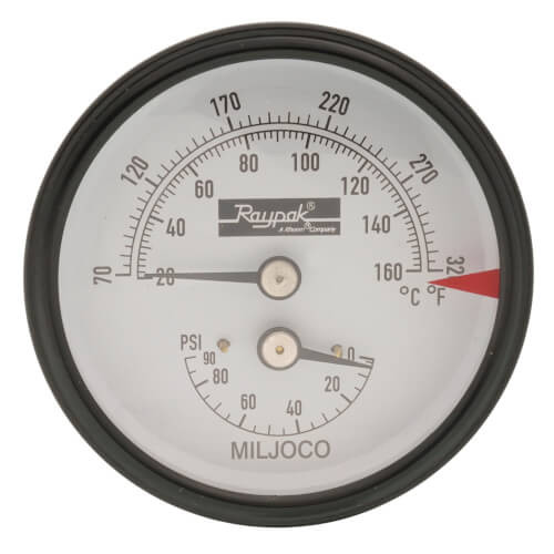 Raypak 007205F Temperature & Pressure Gauge 0-90 PSI