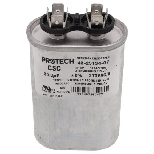 Rheem-Ruud 43-25134-07 Capacitor 20 MFD 370V Oval