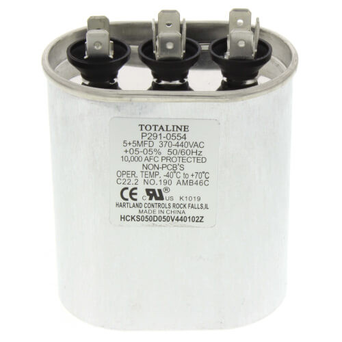 Carrier P291-0554 Oval Run Capacitor 5+5 MFD 440V