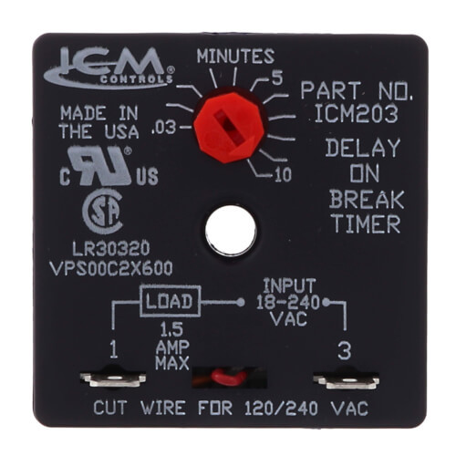 ICM Controls ICM203B Delay On Break Timer 10 Min