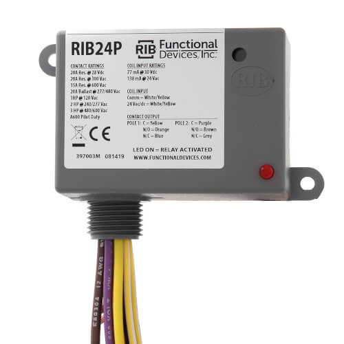 Functional Devices RIB24P Enclosed Power Relay 20A DPDT 24VAC/DC