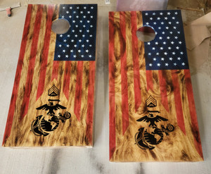 USMC Marines Red Burnt Triangle Painted Cornhole set USMC Marines Red Burnt Triangle Painted Cornhole set