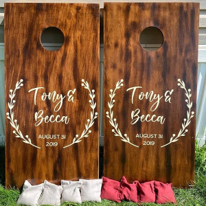 Tony & Becca Style Wreath Monogram Wedding Anniversary Cornhole set Tony & Becca Style Wreath Monogram Wedding Anniversary Cornhole set