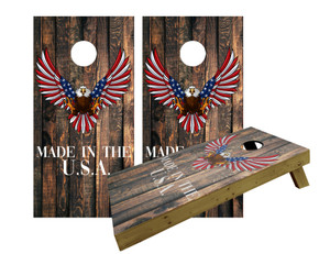 Simulated Made in the USA WoodGrain Printed Cornhole Set Simulated Made in the USA WoodGrain Printed Cornhole Set