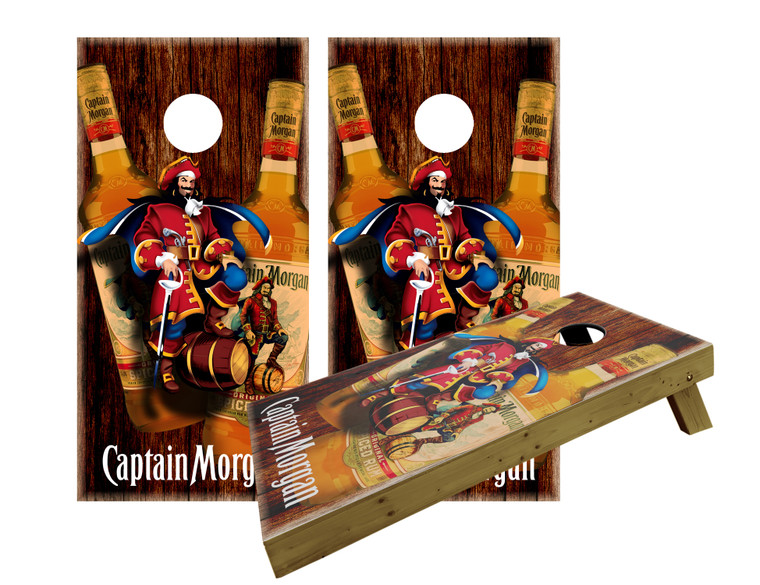 Captain Morgan Wood Panel and Bottles Cornhole Set