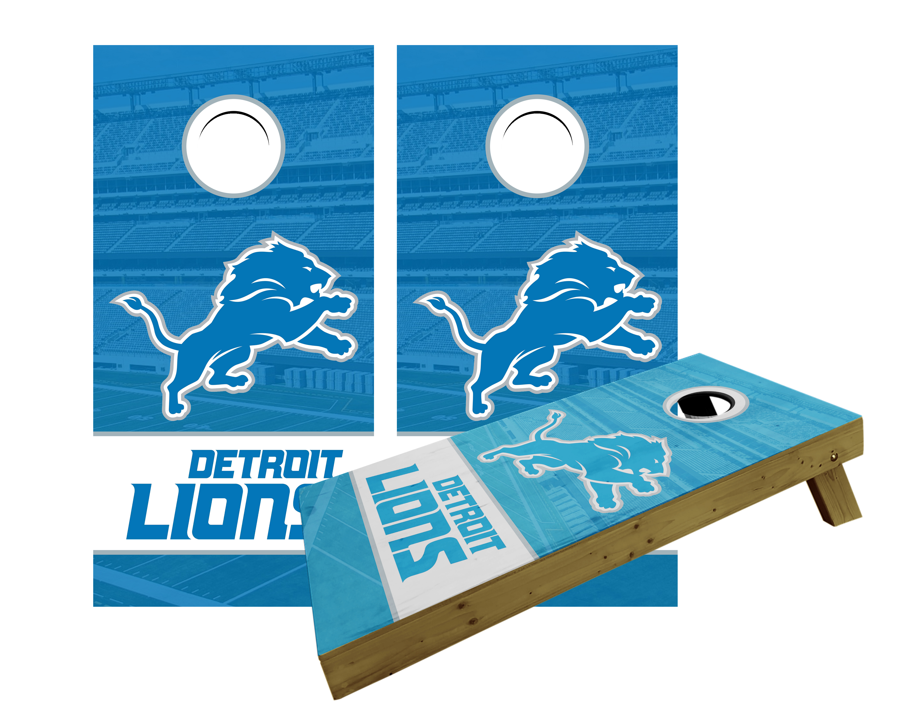 Detroit Lions Skyline Football Cornhole Wraps/Skins - Set of 2